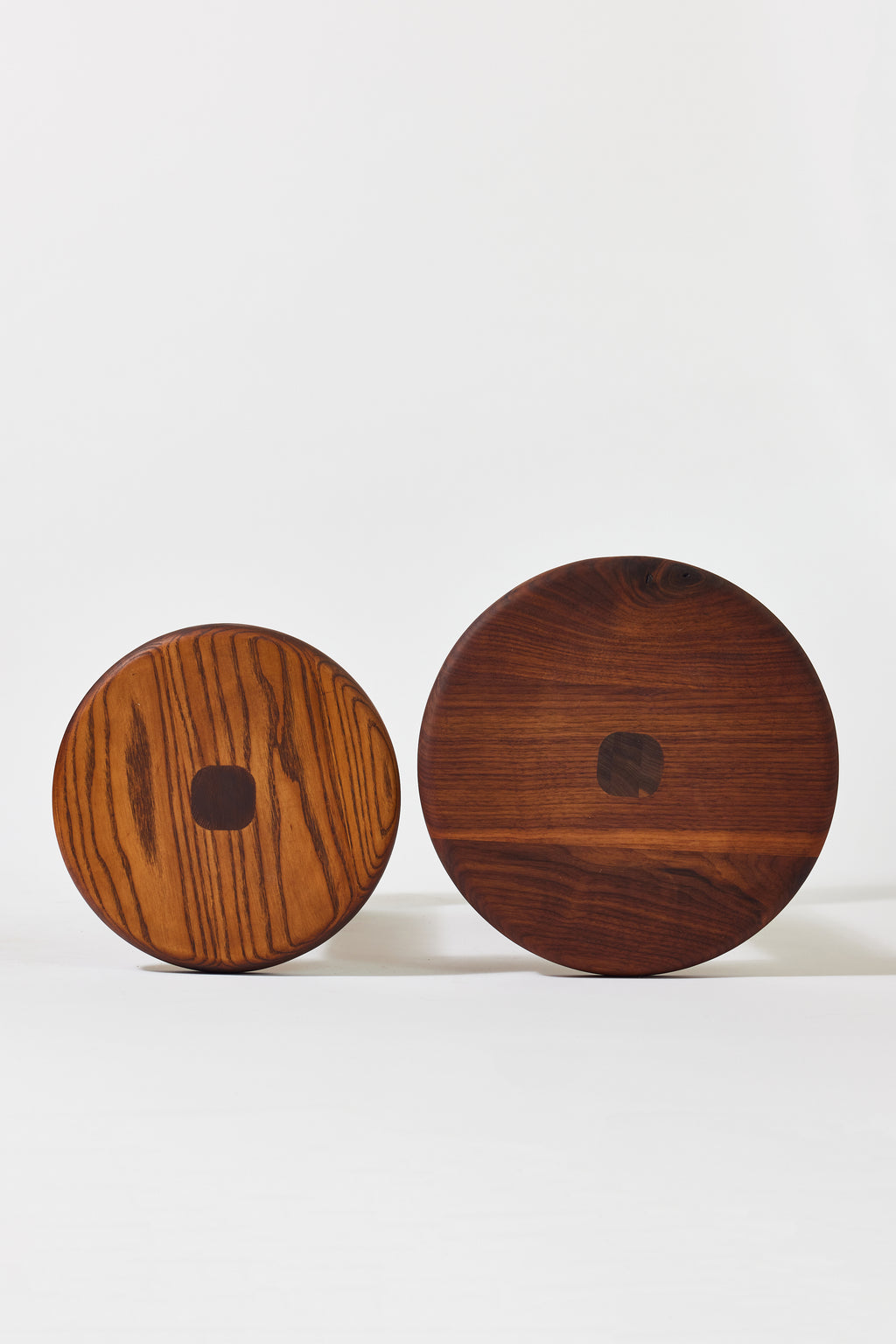Florian Table with small top in Caramel Ash, detail view 6. Handmade round wooden pedestal side table by Phillip's Daughter