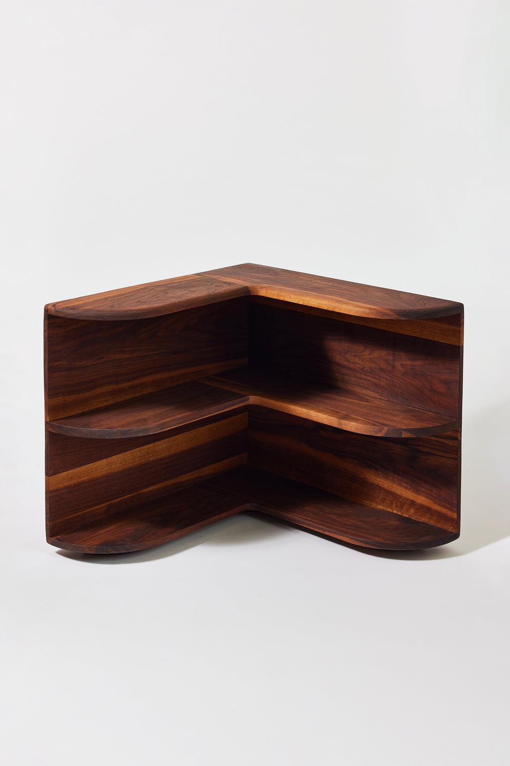 Cornelius Corner Shelf in solid walnut. Handmade wooden corner shelf by Phillip's Daughter