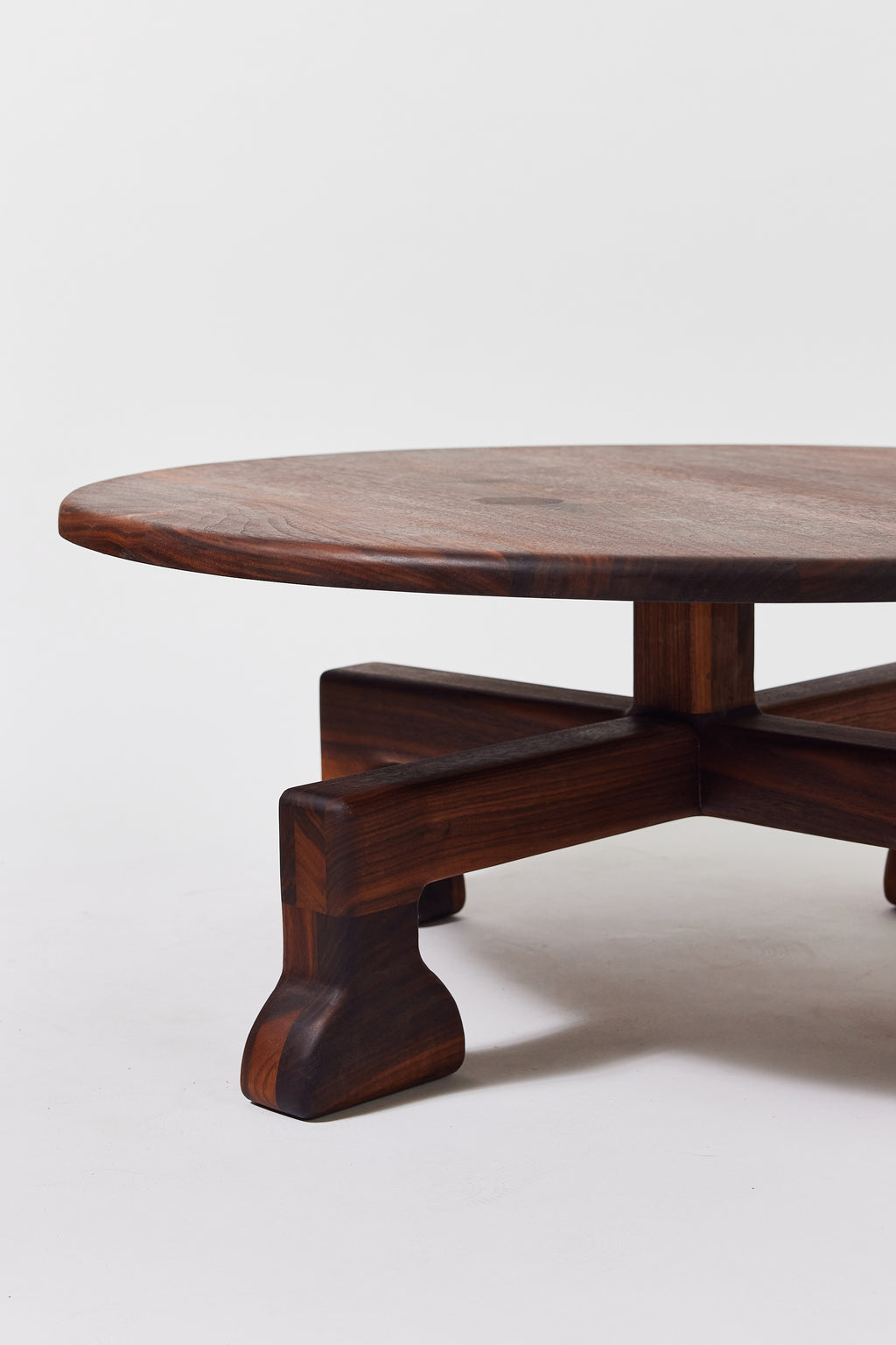 Muffin Man Coffee Table in solid walnut, alternate view. Handmade solid wood coffee table by Phillip's Daughter