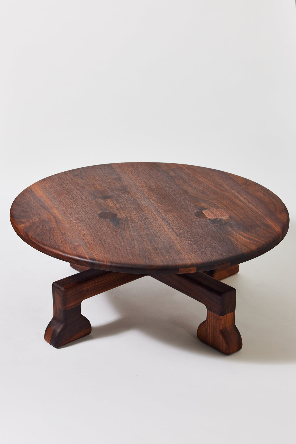 Muffin Man Coffee Table in solid walnut, detail view 3. Handmade solid wood coffee table by Phillip's Daughter
